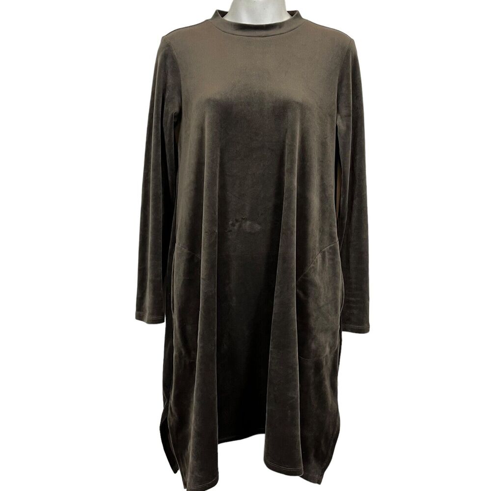 Pure J Jill Womens Velour Velvet Long Sleeve Lagenlook Dress Pockets Gray sz XS